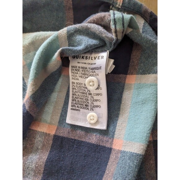 QUIKSILVER Plaid Flannel Shirt Men's XL Blue Pink Navy 90s Skate Grunge Y2k Surf - Picture 9 of 10